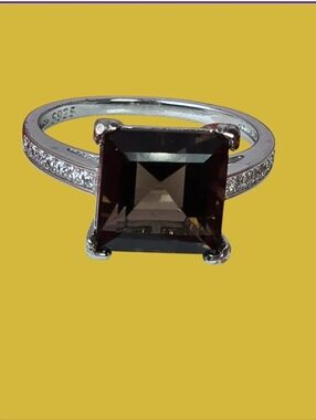 925 Sterling Silver Ring Sz 7 with Natural Smoky Quartz 9x9mm Gem